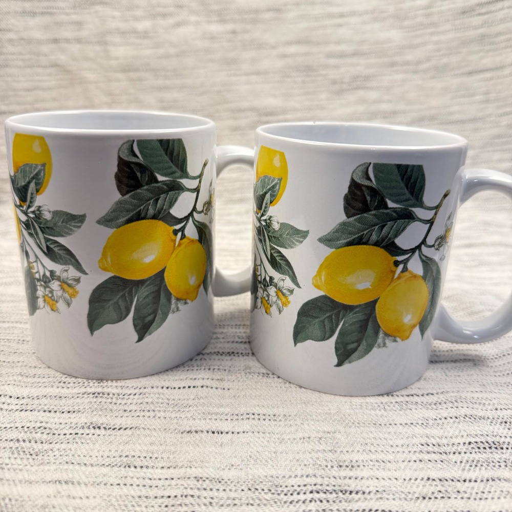 Royal Norfolk Tuscan Lemon Coffee‎ Mugs Set of 2 12oz Summer Citrus Cottagecore